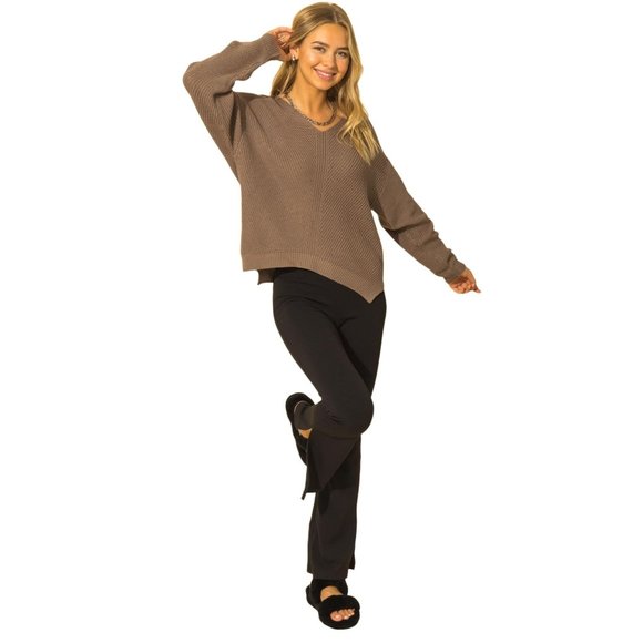 DOUBLE ZERO SMOKEY BROWN WOMENS LOOSE FIT V NECK SWEATER - NWT - SZ: S/M/L - Picture 8 of 9